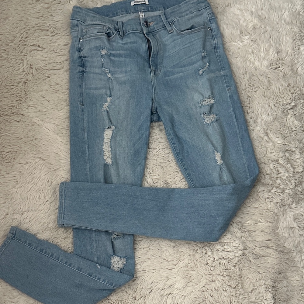 GOOD AMERICAN  Sz 29 Light Blue DISTRESSED Women's Jeans